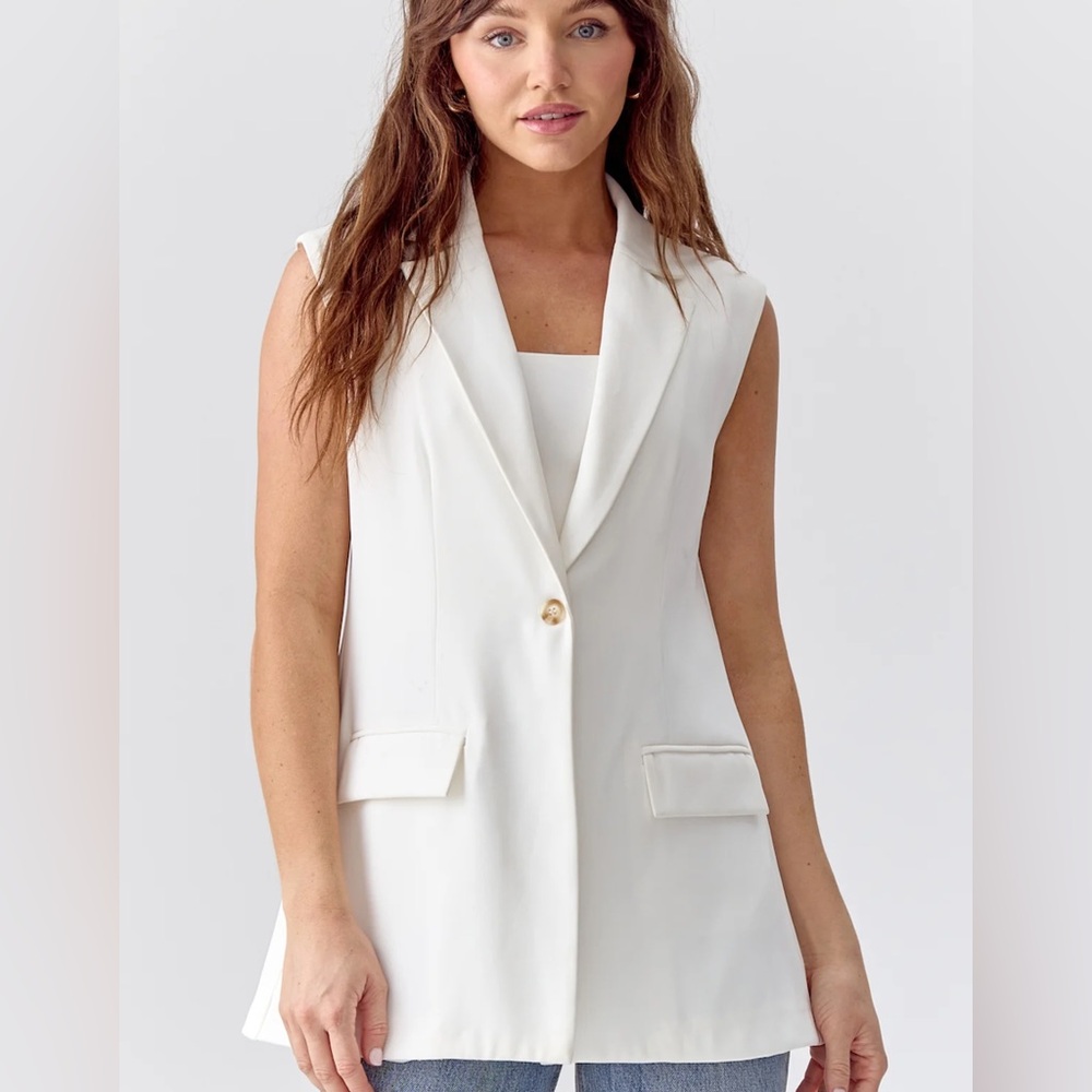 H&M Cream Tailored Vest with Lapel Collar